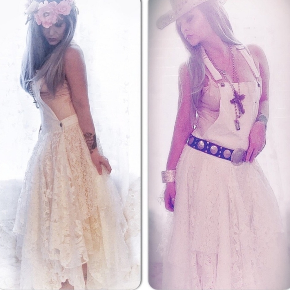 NEW Overalls Vintage Lace Maxi Dress Boho Chic